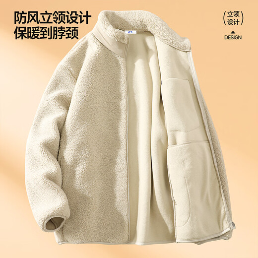 Pull-back polar fleece jacket for men in autumn and winter, men's velvet thickened stand-up collar plush sweater for boys, super handsome men's jacket, palm green (bamboo rhyme Chinese chest label) M /170 (recommended 100Jin Jin is equal to 0.5kg -120Jin Jin is equal to about 0.5kg)