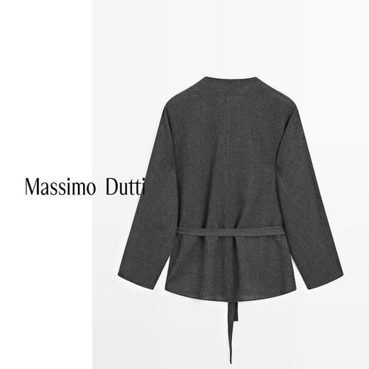 Massimo Dutti autumn and winter new product 2025 women's clothing simple and versatile knotted felt texture round neck long-sleeved shirt 05170970 Gray XS (165/84A)