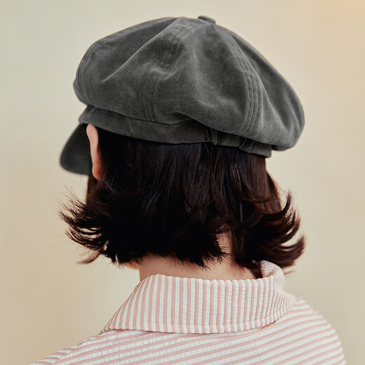 Mmlg British Bailey Hat 2026 New Retro Washed Duck Bill Octagonal Hat Korean Versatile Face-Showing Little Couple Hat Black Gray One Size