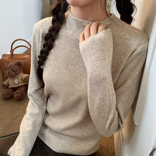 Ordifen half turtleneck bottoming shirt for women, can be worn outside, foreign style autumn and winter soft and waxy long-sleeved advanced layered sweater, slim large size