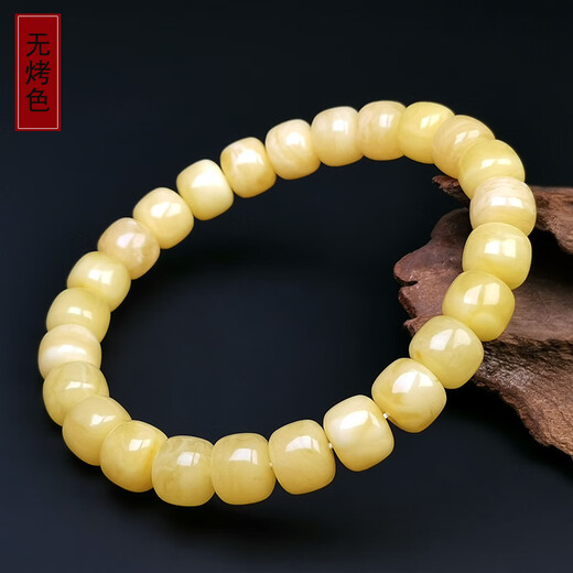 Amber style, one thing, one picture, one certificate, beeswax bracelet for women, natural amber barrel beads, raw ore yellow flower wax, 11.44g, 9*7.5mm