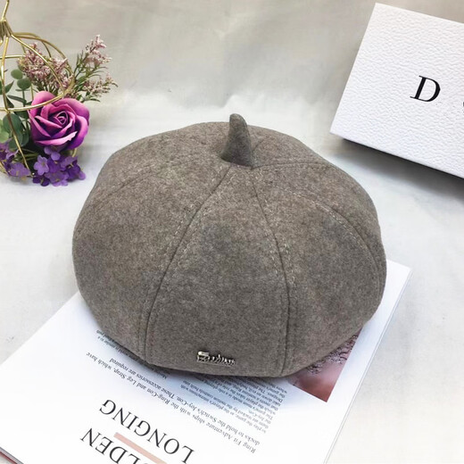 Wine Style Senior 2025 Autumn and Winter Hat Women's Korean Colored Wool Letter Beret Japanese Artistic Artist Hat Fashionable Beanie Hat Off-White M (56-58cm)