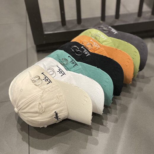 Shijanu Korean version ins retro ripped peaked cap for women spring and autumn fashion sun protection baseball cap trendy white_three circles on the side of the peaked cap (54-58cm) adjustable