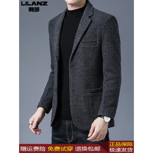 Lilan Men's Autumn and Winter 2025 New Suit Wool Single Jacket Young Men's Casual Business Suit Warm and Trendy Gray L 175 (130-145Jin Jin equals 0.5 kg)