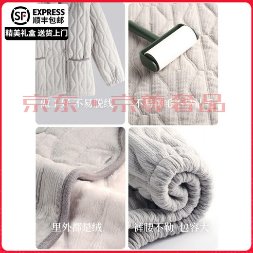Six rabbitt couple new Chinese style pajamas for women in autumn and winter three-layer thickened quilted jacket men's coral velvet home wear set 64512 Elegant Gray-Female (M-2XL) XL 3 layers