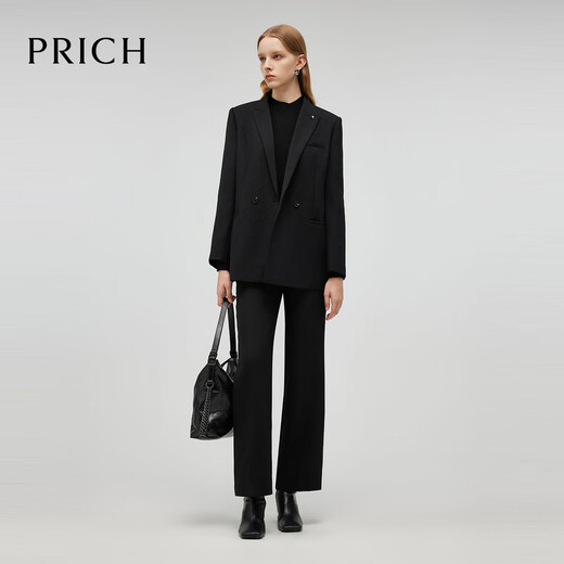 PRICH Merino Wool Double-breasted Suit Suit Spring and Autumn New Loose Slim Jacket Women 19 Black Suit L 165