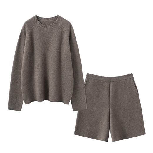 Mushi Cashmere Suit Women's Cashmere Sweater and Cashmere Shorts Women's Autumn and Winter New Knitted Suit Cashmere Sweater Thick AS551 Gray Green M