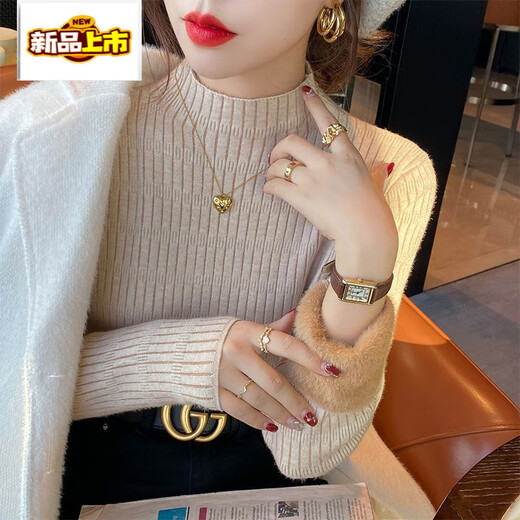 
Early diameter plus fleece sweater for women in autumn and winter thickened half turtleneck bottoming shirt 2025 new warm knitted top black S 80-95