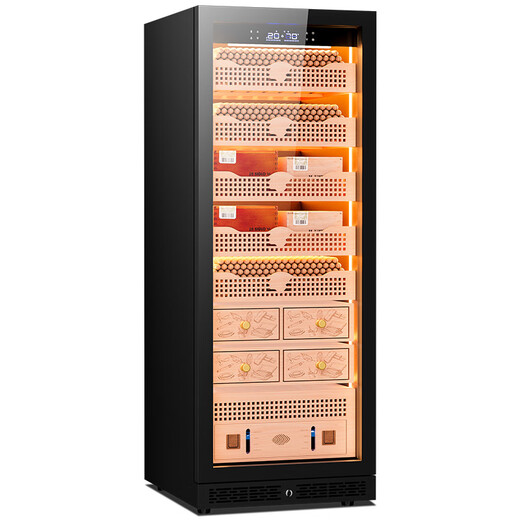 Kelong 608C cigar cabinet with constant temperature and humidity, water ion ammonia removal, smart WiFi, IoT control, air-cooled cedar wood liner shelf, alcohol feeding, water circulation compressor, refrigeration cigar cabinet, Obsidian Black 2-wake cigar box maintenance + aluminum liner + purified ammonia + WiFi