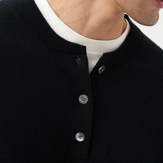 LEZORA Superfine Merino Cashmere Cashmere Autumn and Winter Loose Henley Neck Sweater for Men Black S
