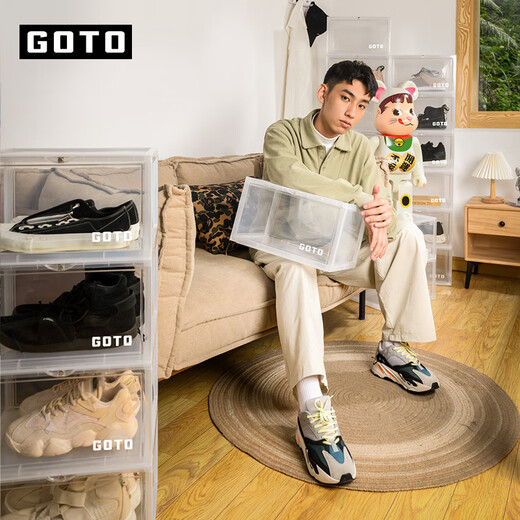 GOTO Shoe Box Storage Box Transparent Sneaker Side Opening Display Shoe Wall Folding Shoe Cabinet Plastic Shoe Storage 36x28x22cm Black 1 Pack