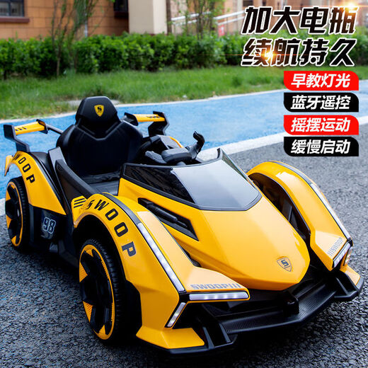 Bonas' new super large children's electric car Internet celebrity four-wheel swing toy car 1-6 years old can sit on the baby's remote control stroller single-drive model - no sound and no electricity - flame red