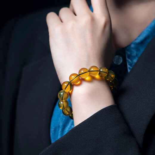 Fan Jialun blue amber beeswax bracelet for men, pure water grade amber, original stone toy piece, single circle bracelet for men and women, gift, blue amber 0.8x21 pieces