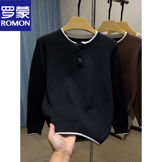 ROMON old money style Henry collar sweater men's base layer men's autumn and winter two-button inner sweater men's inner sweater beige XL 175
