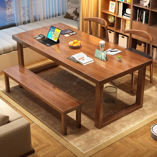 Huixun solid wood large desk open workbench home large board table living room study integrated long table parent-child study table walnut color #large board table 140cm*80cm*75cm desktop thickness 4cm