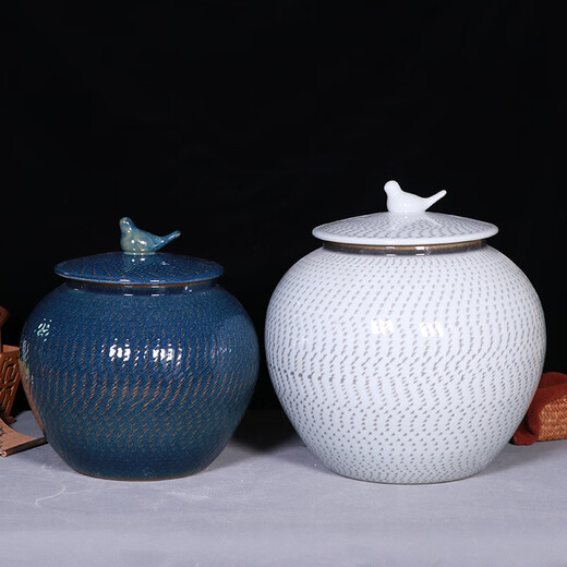 Fumi cylinder rice bucket Jingdezhen ceramic household 20 Jin Jin equals 0.5 kg 30 Jin Jin equals 0.5 kg Flour bucket moisture-proof and insect-proof with lid seal White winter melon 30 Jin Jin equals 0.5 kg Water capacity