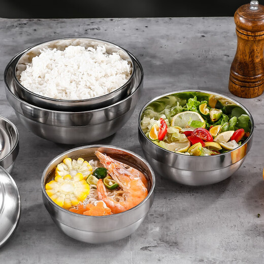 Stainless steel bowl food-grade double-layer insulated anti-scalding bowl for children's home canteen thickened cold noodle bowl soup noodle bowl 1 piece 12CM-stainless steel double-layer bowl