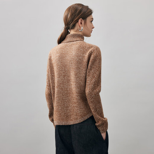 Komenboka 2025 autumn and winter new thickened 100% cashmere sweater women's turtleneck sweater solid color base sweater caramel color L