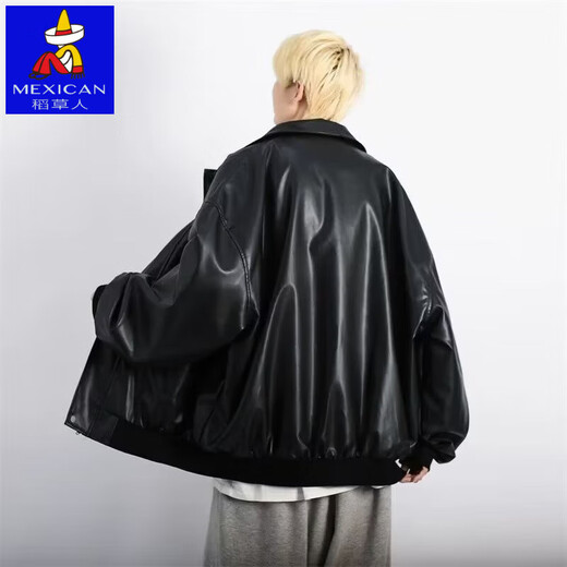 High quality black pu leather jacket men's autumn and winter velvet American style motorcycle jacket black velvet 3XL