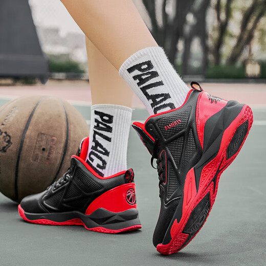 【高帮篮球鞋】男秋季百搭高帮运动篮球鞋青少年减震防滑跑步鞋 黑红 【皮面防水】 42 (260mm)