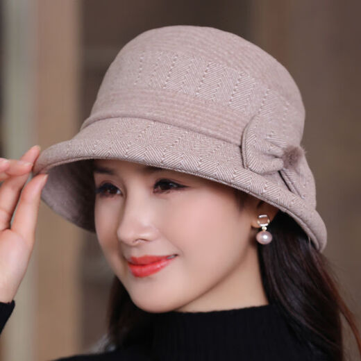 Bisi sheep middle-aged and elderly women's hats for autumn and winter mother's woolen basin hats old ladies and grandmothers cloth hats thickened fisherman hats 2319-deep khaki one-size-fits-all adjustable
