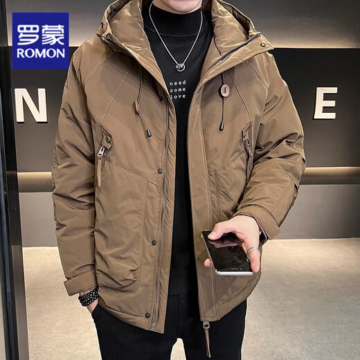 ROMON work jacket men's spring and autumn 2025 new trendy brand loose pocket zipper design assault spring jacket men's brown jacket XL 130-150Jin Jin equals 0.5 kg