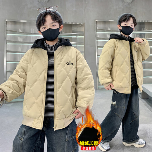 KATULANMAO children's clothing boys' winter cotton coats 2025 new quilted medium and large children's thickened coats boys' winter cotton coats Khaki 160