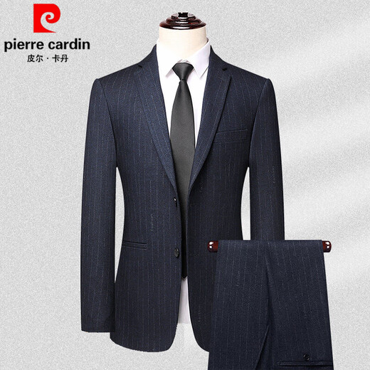 Pierre Cardin wool suit suit men's jacket autumn and winter new high-end suit middle-aged men's business dress suit suit for men (8985 style) blue vertical stripe L (175) pants default size 34 - for other sizes, please leave a message for waist size or contact customer service