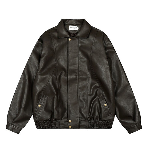 Weilang's shop autumn American handsome jacket men's high-end old money style retro coffee color leather jacket trendy for couples black ready for delivery on the same day M