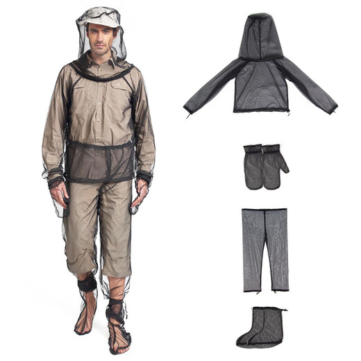Outdoor adventure camping mesh anti-mosquito clothing, fishing anti-mosquito bite clothes, pants, gloves and foot covers, anti-mosquito top (with hood) S/M