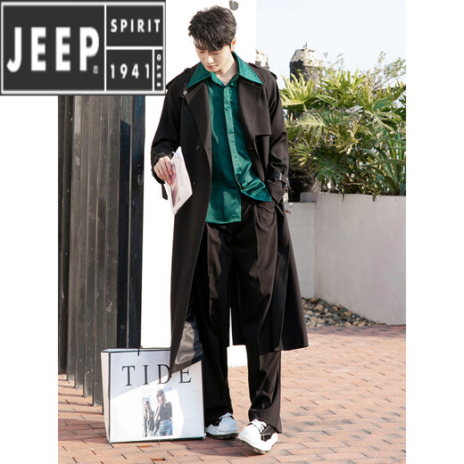 JEEP SPIRIT 2025 Spring and Autumn New Dark Style Design Premium Coat Trendy Long Windbreaker German Jacket Men Black XL