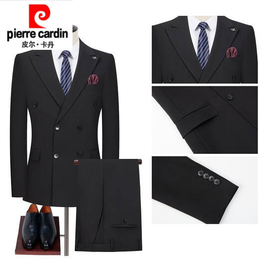 Pierre Cardin high-end 100% wool suit suit for men in autumn and winter middle-aged business formal casual ironing suit dress jacket 177 black double-breasted double slit S 165 size