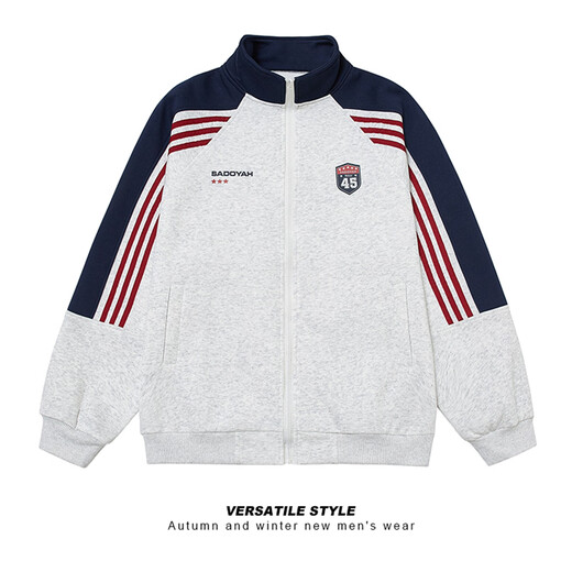 Легенда Западного региона Спортивный кардиган с рукавами реглан Куртка-свитер Мужская осенне-зимняя новая американская контрастная цветная пара Повседневная куртка с воротником-стойкой Белый Серый Обычный