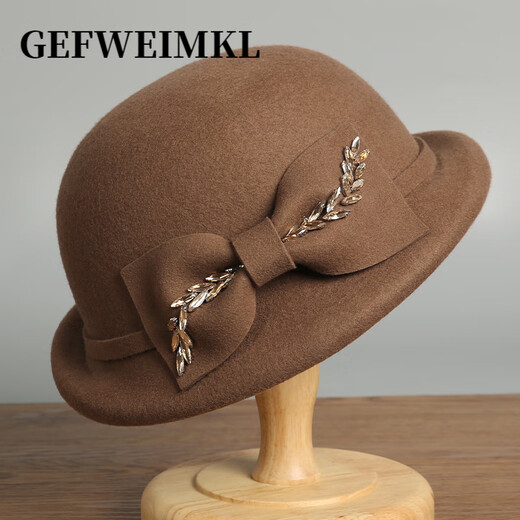 GEFWEIMKL Merino Wool Hat Women's Autumn and Winter New Bow Hepburn Style Women's Fashion Hat Elegant Warm Basin Hat Black Adjustable (56-58cm)