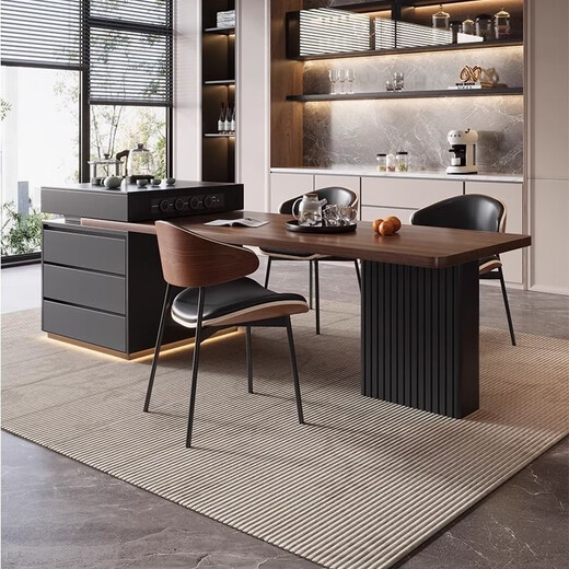 Slate Italian style island dining table minimalist retractable small apartment home high-end all-in-one multifunctional living room tea making island island dining table + flat version (orbit socket) 1.6 meters one table and four chairs (goat chair)