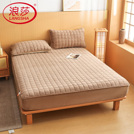 Langsha 2025 New Type A Baby Velvet Quilted Sheet Single Product Single Piece Mattress Protector Bed Protector Khaki Single Sheet 180cm*200cm
