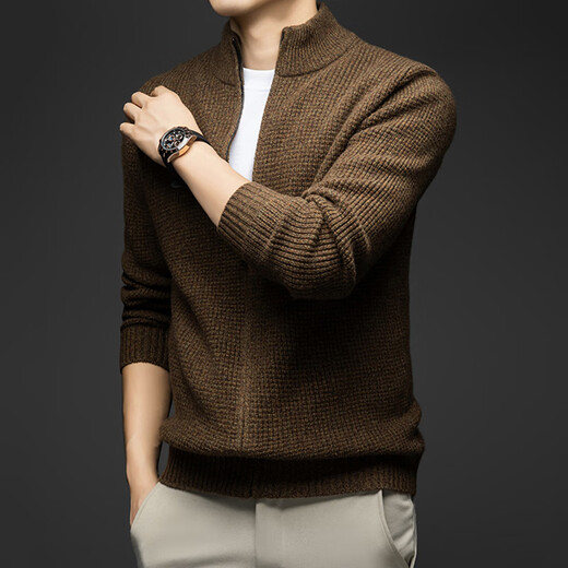 DVW100 pure wool sweater men's thickened coat autumn and winter color stand-up collar knitted thick wool cardigan sweater dark night blue 100% pure wool XL 180 suitable for weight 150-165Jin Jin equals 0.5 kg