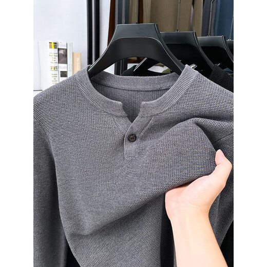 ROMON retro old money style Henry collar sweater men's long-sleeved half-open collar sweater autumn 2025 new round neck base Khaki XL 52/130-150Jin Jin equals 0.5 kg