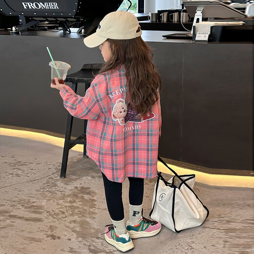 Girls' shirts long-sleeved spring and autumn 2025 new style children's tops spring girls big children plaid shirt jacket plaid shirt 150 recommended 140-150cm