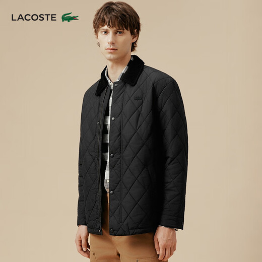 LACOSTE French Crocodile Men's Autumn and Winter Simple Comfortable Warm Lapel Jacket Short Cotton Jacket Men|BH6816 031/Black M 50/175