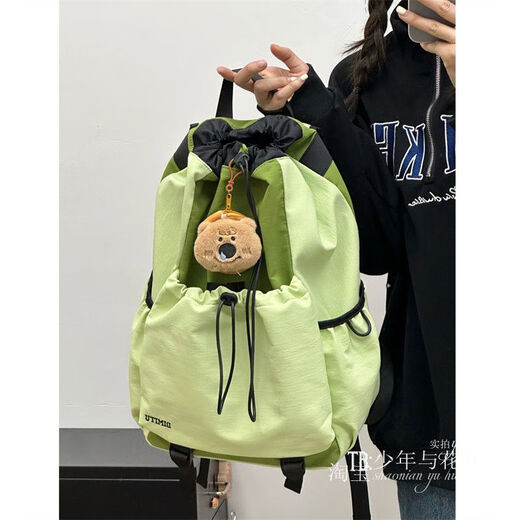 Outdoor hiking bag, women's drawstring drawstring, color-blocked, water-repellent mountaineering backpack, high-looking badminton bag, men's computer bag, gray