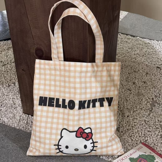 Cute style kitty canvas bag handbag single shoulder crossbody bag summer versatile commuting large capacity new shoulder bag kitty yellow (without doll) no zipper