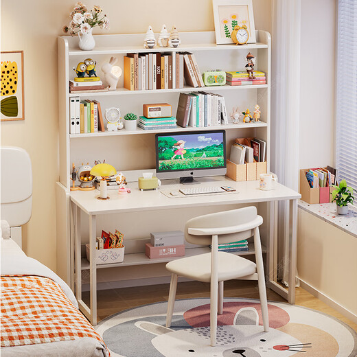 Huixun folding desk solid wood student home computer desk bedroom bedside study table with bookshelf small retractable desk walnut color #desk + bookshelf 80cm*60cm*75cm total height 190cm