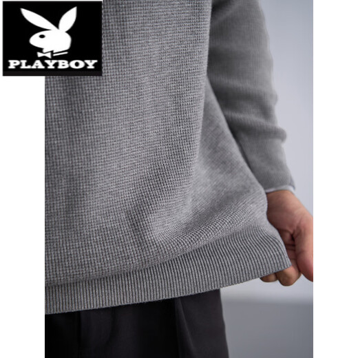 Playboy (PLAYBOY) autumn and winter thick waffle henley sweater men's long-sleeved casual loose black sweater wool sweater versatile gray 2XL