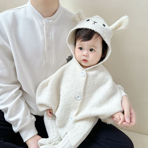Baby cloak for outdoor windproof baby girl and boy half velvet knitted cloak rabbit ears windproof hooded coat shawl super cute rabbit knitted hooded jumpsuit 66 66cm