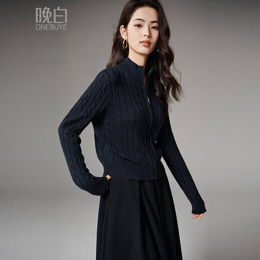 Late White New Product 2025 Autumn Retro Fashion Jacket Smart, Clean and Versatile Short Knitted Cardigan for Women Dark Blue M