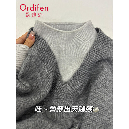 Ordifen half turtleneck bottoming shirt for women, can be worn outside, foreign style autumn and winter soft and waxy long-sleeved advanced layered sweater, slim large size