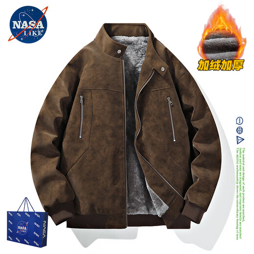 NASALIKE official leather jacket men's autumn and winter American lapel leather jacket men's large size warm velvet jacket handsome motorcycle suit N98 brown velvet XL (168-175cm 130-150Jin Jin equals 0.5 kg)