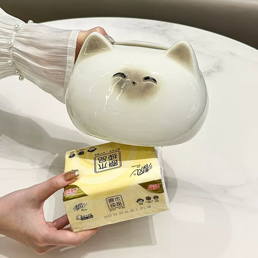 Yusenyi cream style creative high-end tissue box for home living room high-end light luxury toilet paper box desktop ceramic napkin Thai cat tissue box 4-piece set A
