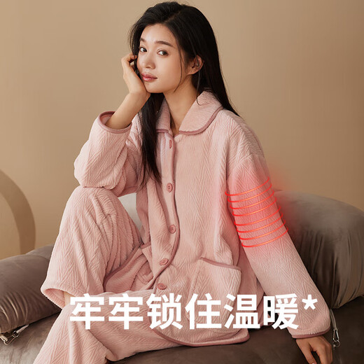 Qiulu anti-static super soft flannel pajamas for women 2025 autumn and winter couple men's coral velvet home wear set retro pink (female) M